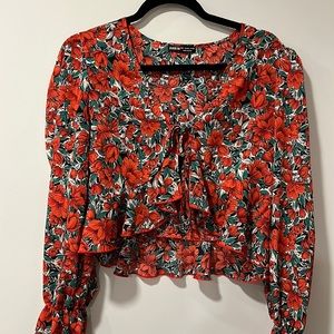 Shein Tie Front Floral Blouse